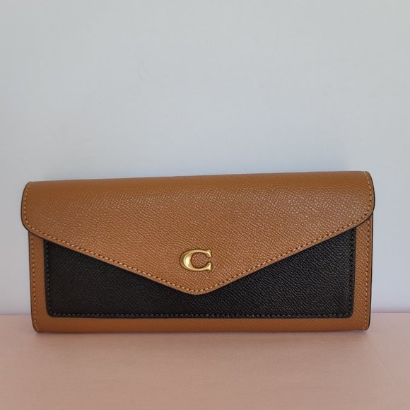 COACH Wyn Colorblocked Crossgrain Leather Large Wallet- Light Camel Multi⭐ - Picture 6 of 16